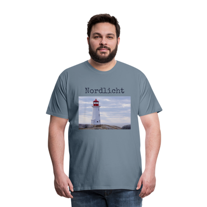 Männer Premium T-Shirt - Nordlicht Leuchtturm - Blaugrau