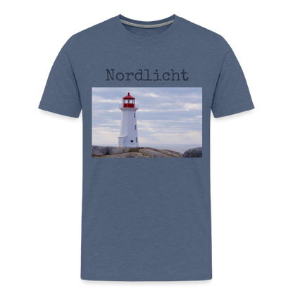 Männer Premium T-Shirt - Nordlicht Leuchtturm - Blau meliert