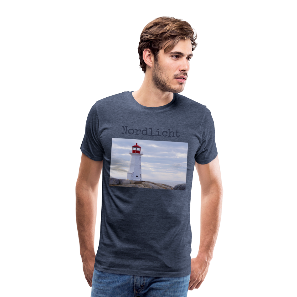 Männer Premium T-Shirt - Nordlicht Leuchtturm - Blau meliert