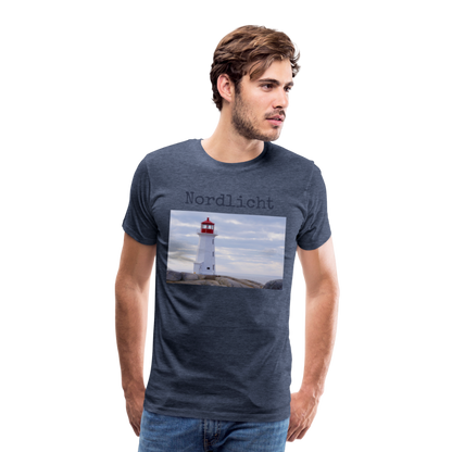 Männer Premium T-Shirt - Nordlicht Leuchtturm - Blau meliert