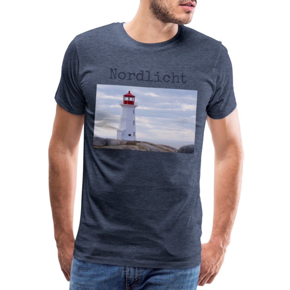 Männer Premium T-Shirt - Nordlicht Leuchtturm - Blau meliert