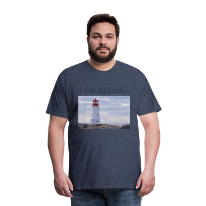 Männer Premium T-Shirt - Nordlicht Leuchtturm - Blau meliert