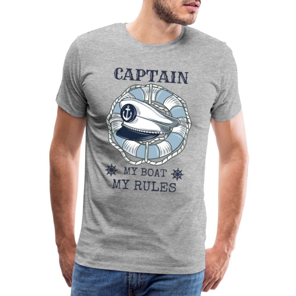 Männer Premium T-Shirt - Captain My Rules, my Boat - Grau meliert