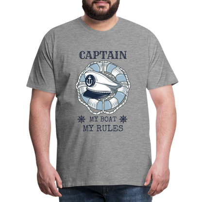 Männer Premium T-Shirt - Captain My Rules, my Boat - Grau meliert