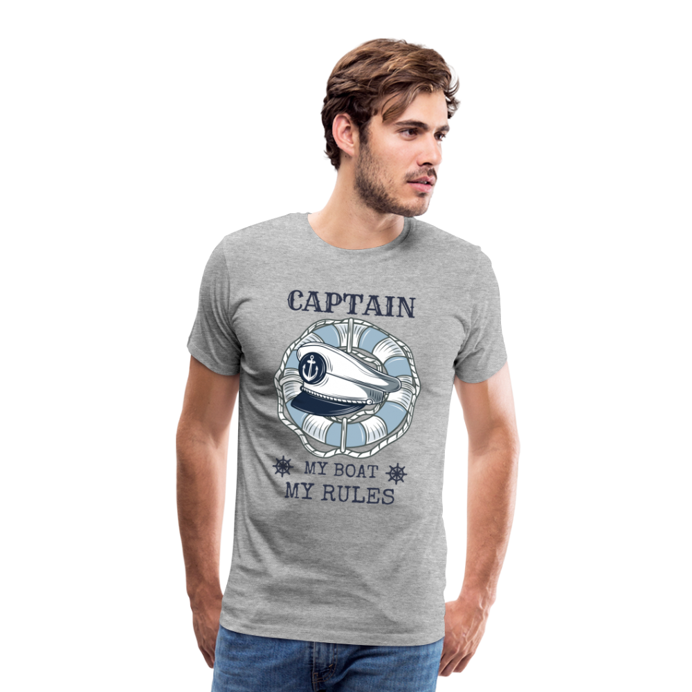 Männer Premium T-Shirt - Captain My Rules, my Boat - Grau meliert