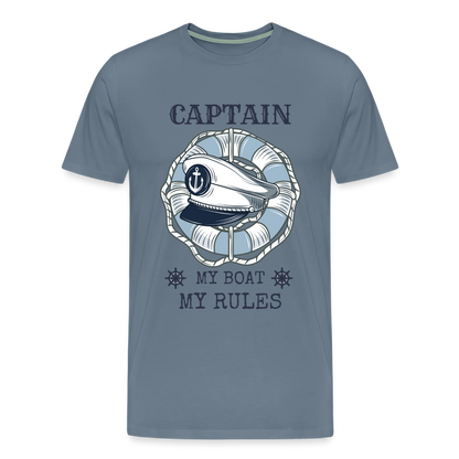 Männer Premium T-Shirt - Captain My Rules, my Boat - Blaugrau