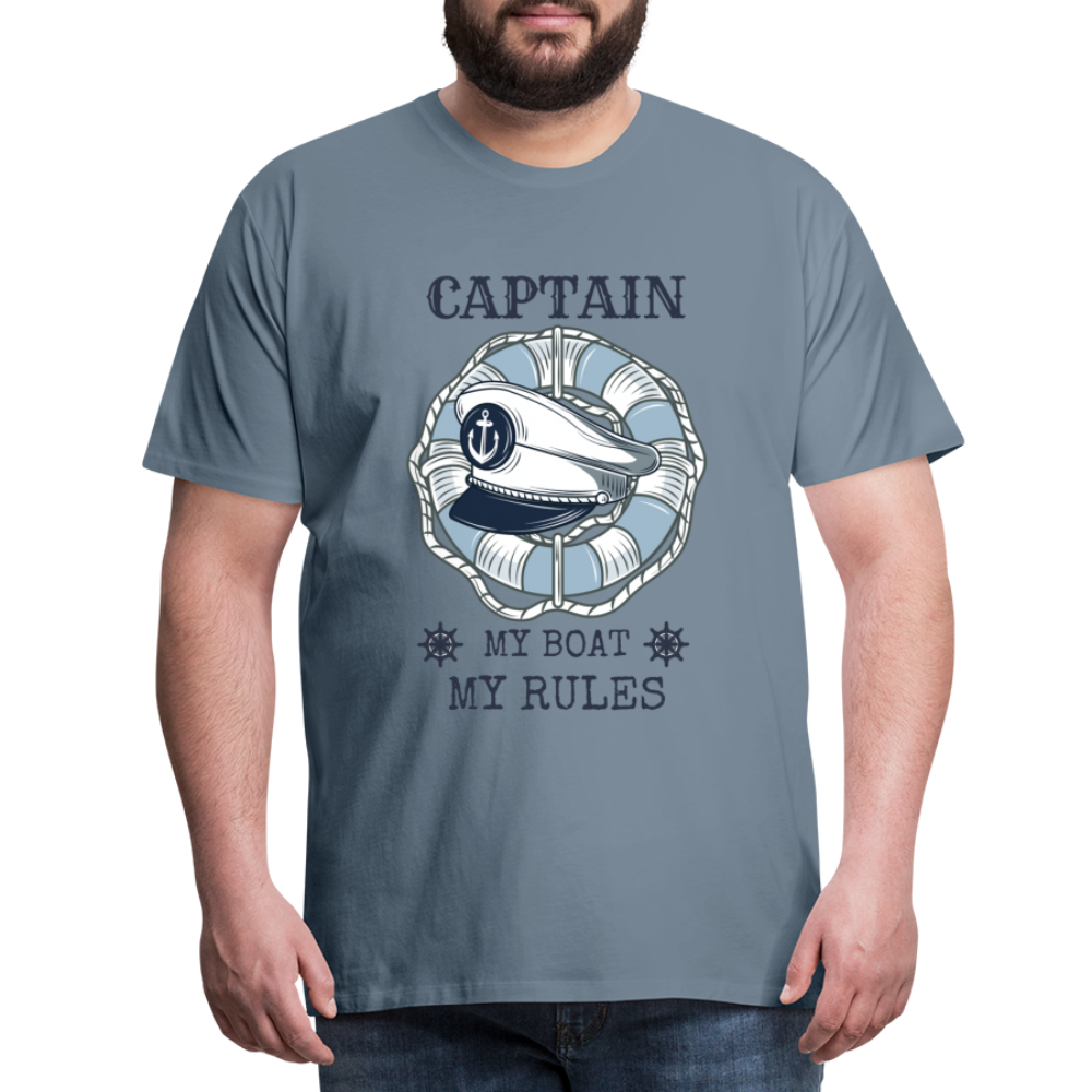 Männer Premium T-Shirt - Captain My Rules, my Boat - Blaugrau