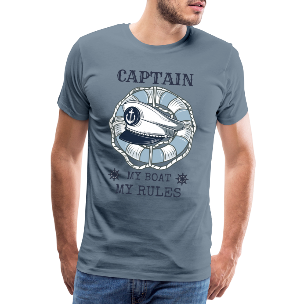 Männer Premium T-Shirt - Captain My Rules, my Boat - Blaugrau