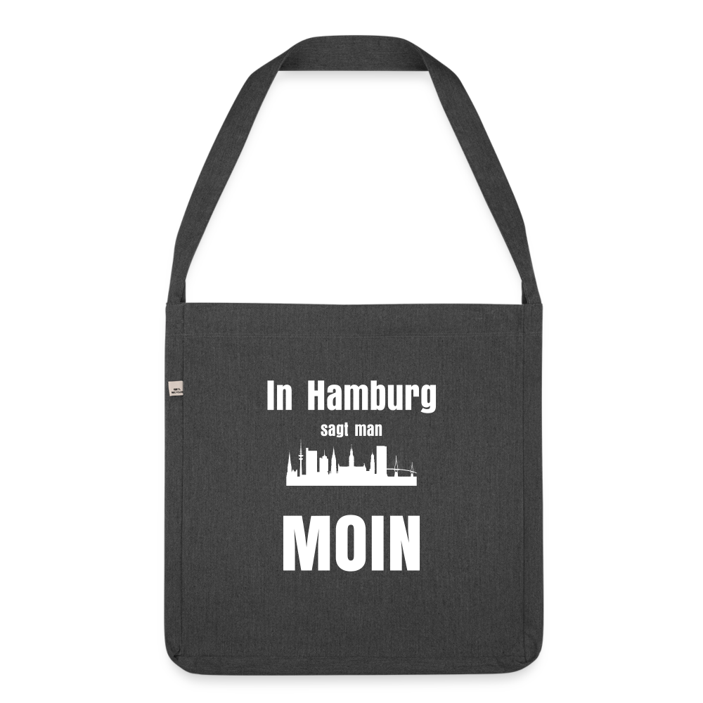 Schultertasche aus Recycling-Material - In Hamburg sagt man MOIN - Schwarz meliert