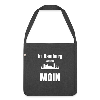 Schultertasche aus Recycling-Material - In Hamburg sagt man MOIN - Schwarz meliert