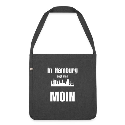 Schultertasche aus Recycling-Material - In Hamburg sagt man MOIN - Schwarz meliert