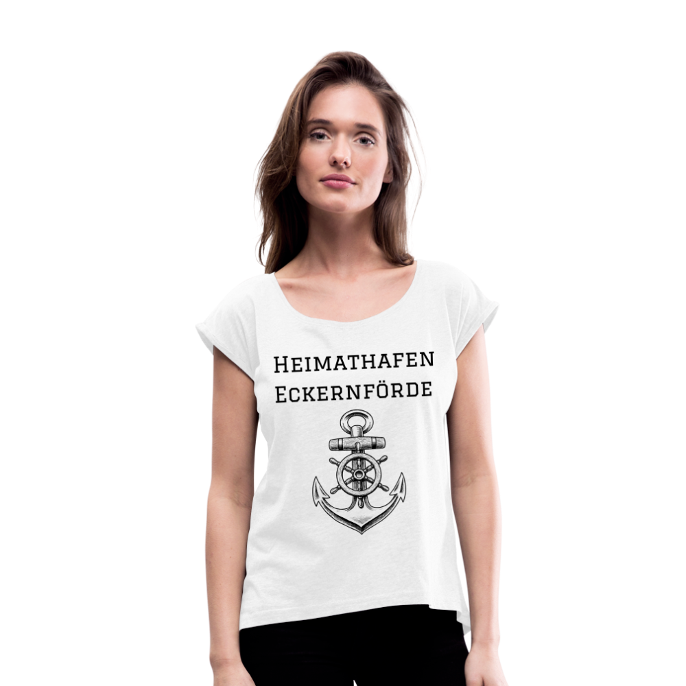 Frauen T-Shirt mit gerollten Ärmeln - Heimathafen Eckernförde - weiß