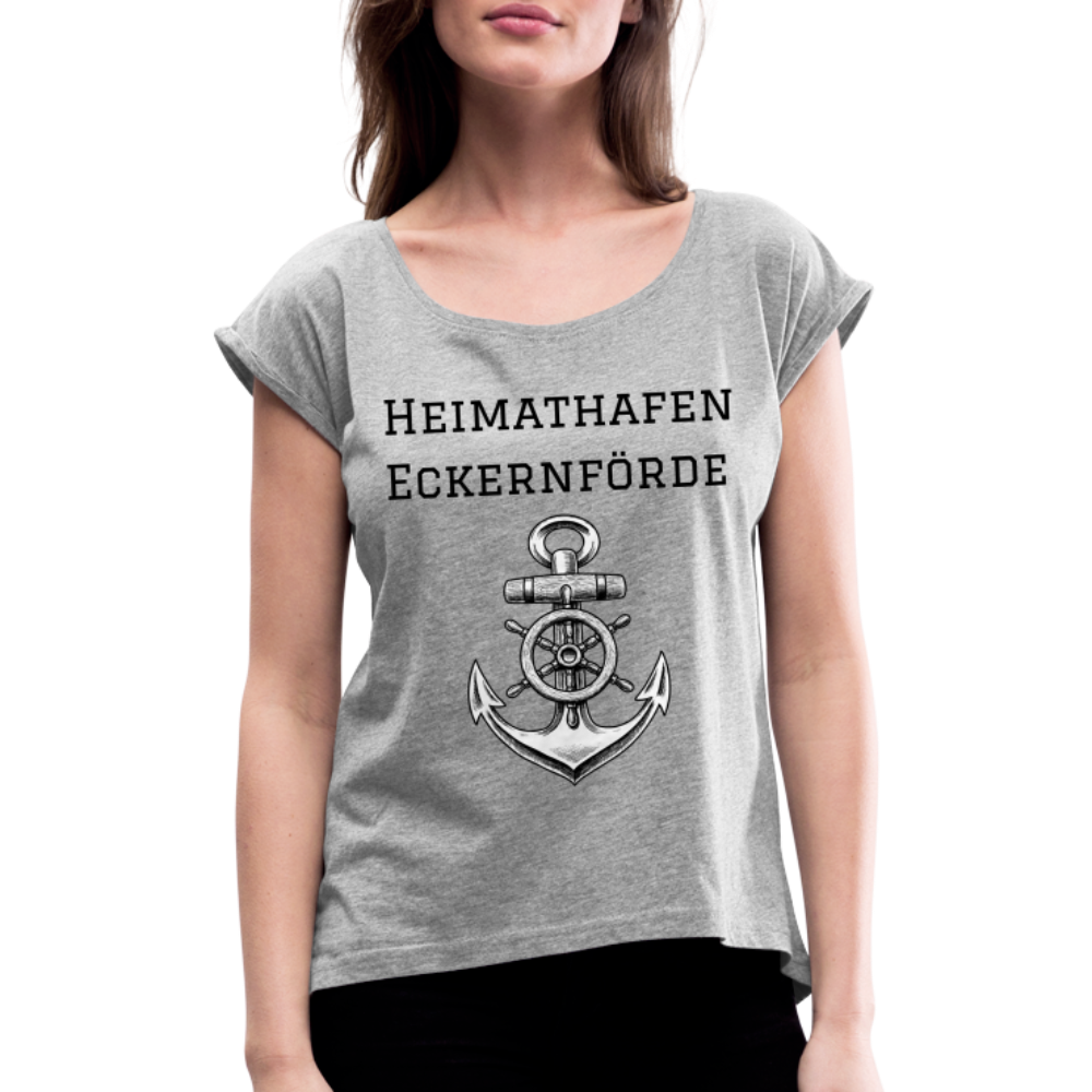 Frauen T-Shirt mit gerollten Ärmeln - Heimathafen Eckernförde - Grau meliert