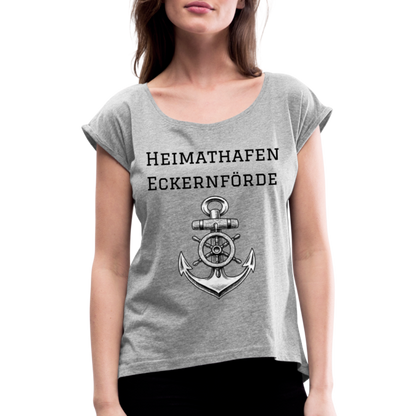 Frauen T-Shirt mit gerollten Ärmeln - Heimathafen Eckernförde - Grau meliert