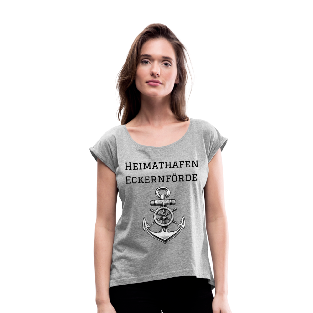 Frauen T-Shirt mit gerollten Ärmeln - Heimathafen Eckernförde - Grau meliert