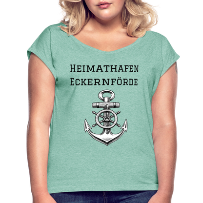 Frauen T-Shirt mit gerollten Ärmeln - Heimathafen Eckernförde - Minze meliert