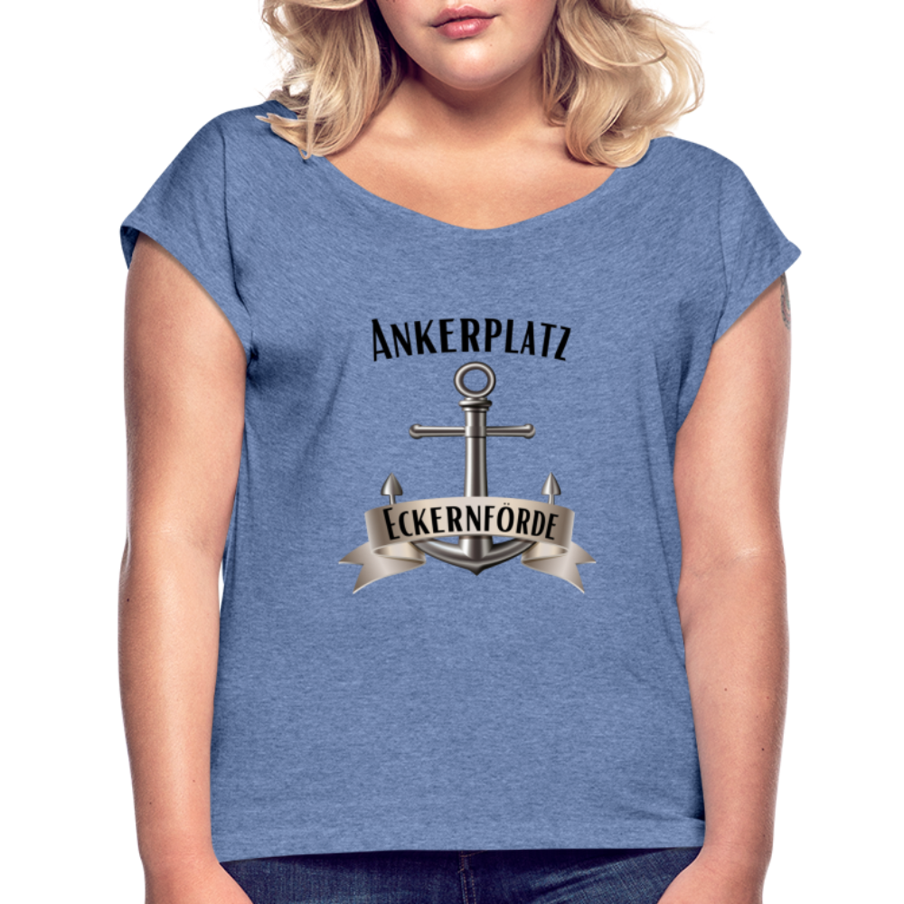 Frauen T-Shirt mit gerollten Ärmeln - Ankerplatz Eckernförde - Denim meliert