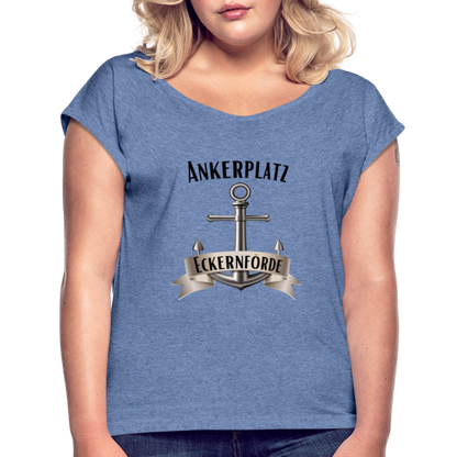 Frauen T-Shirt mit gerollten Ärmeln - Ankerplatz Eckernförde - Denim meliert