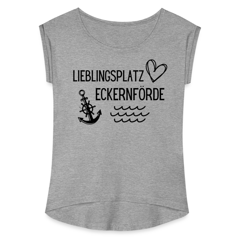 Frauen T-Shirt mit gerollten Ärmeln - Lieblingsplatz Eckernförde - Grau meliert