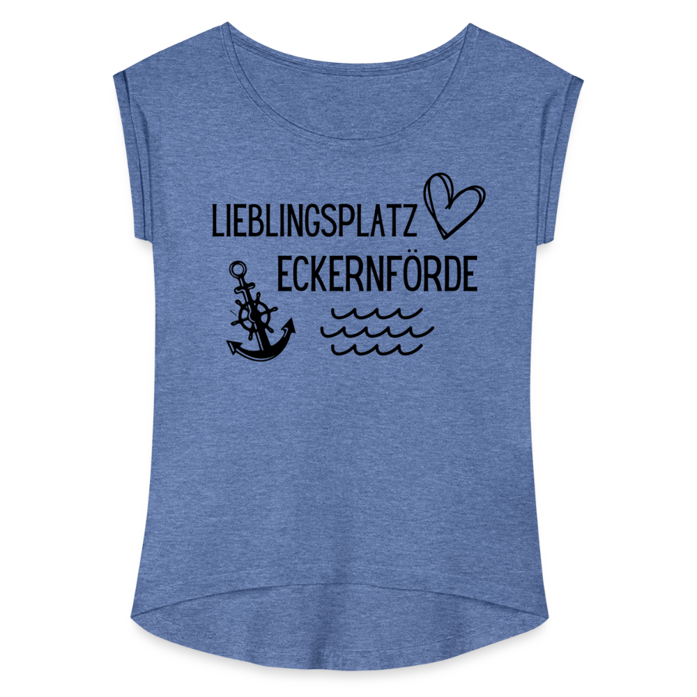 Frauen T-Shirt mit gerollten Ärmeln - Lieblingsplatz Eckernförde - Denim meliert