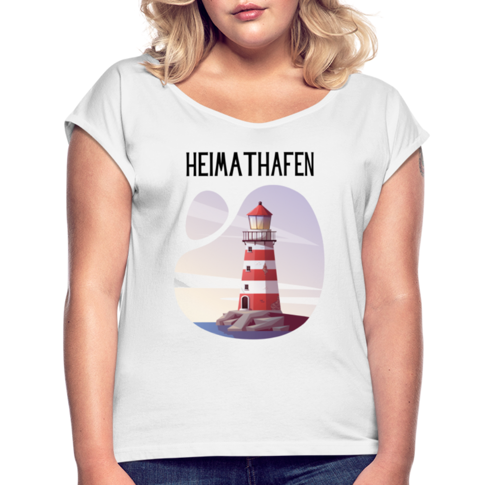 Frauen T-Shirt mit gerollten Ärmeln - Heimathafen - weiß