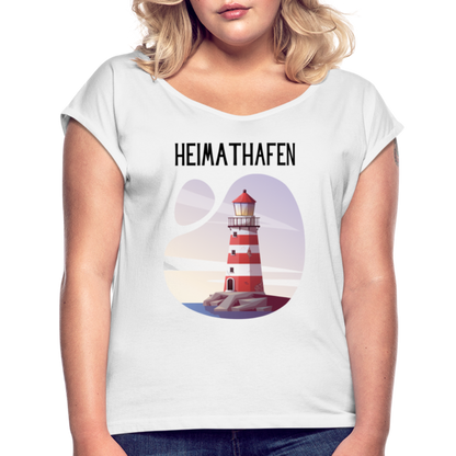 Frauen T-Shirt mit gerollten Ärmeln - Heimathafen - weiß