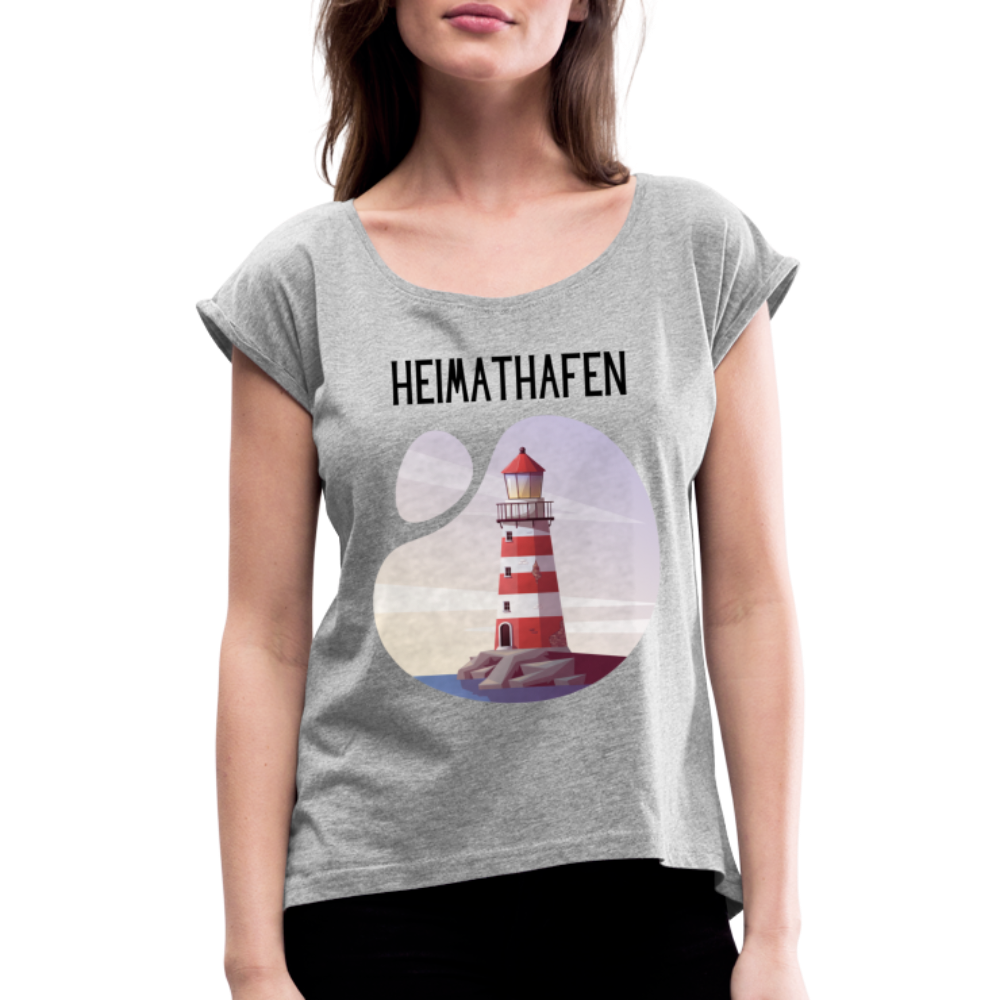 Frauen T-Shirt mit gerollten Ärmeln - Heimathafen - Grau meliert