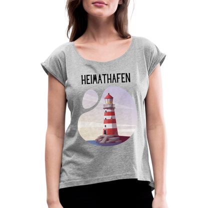 Frauen T-Shirt mit gerollten Ärmeln - Heimathafen - Grau meliert