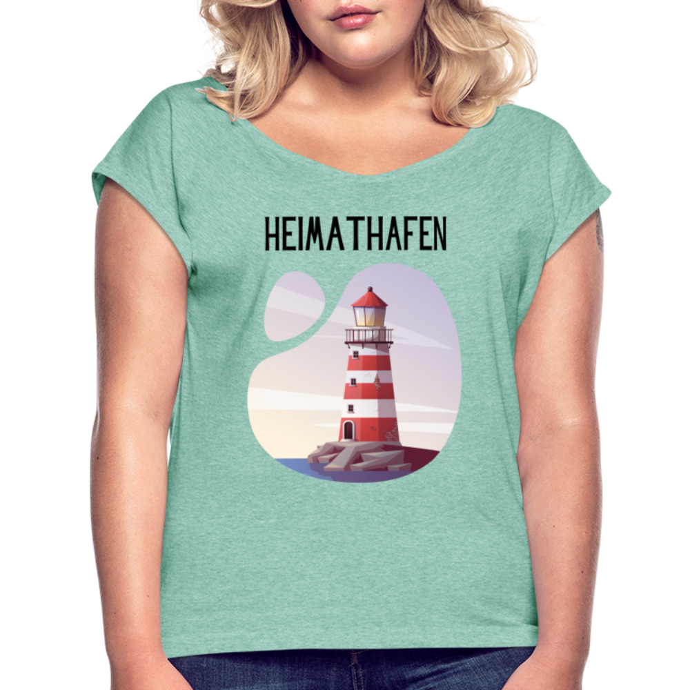 Frauen T-Shirt mit gerollten Ärmeln - Heimathafen - Minze meliert