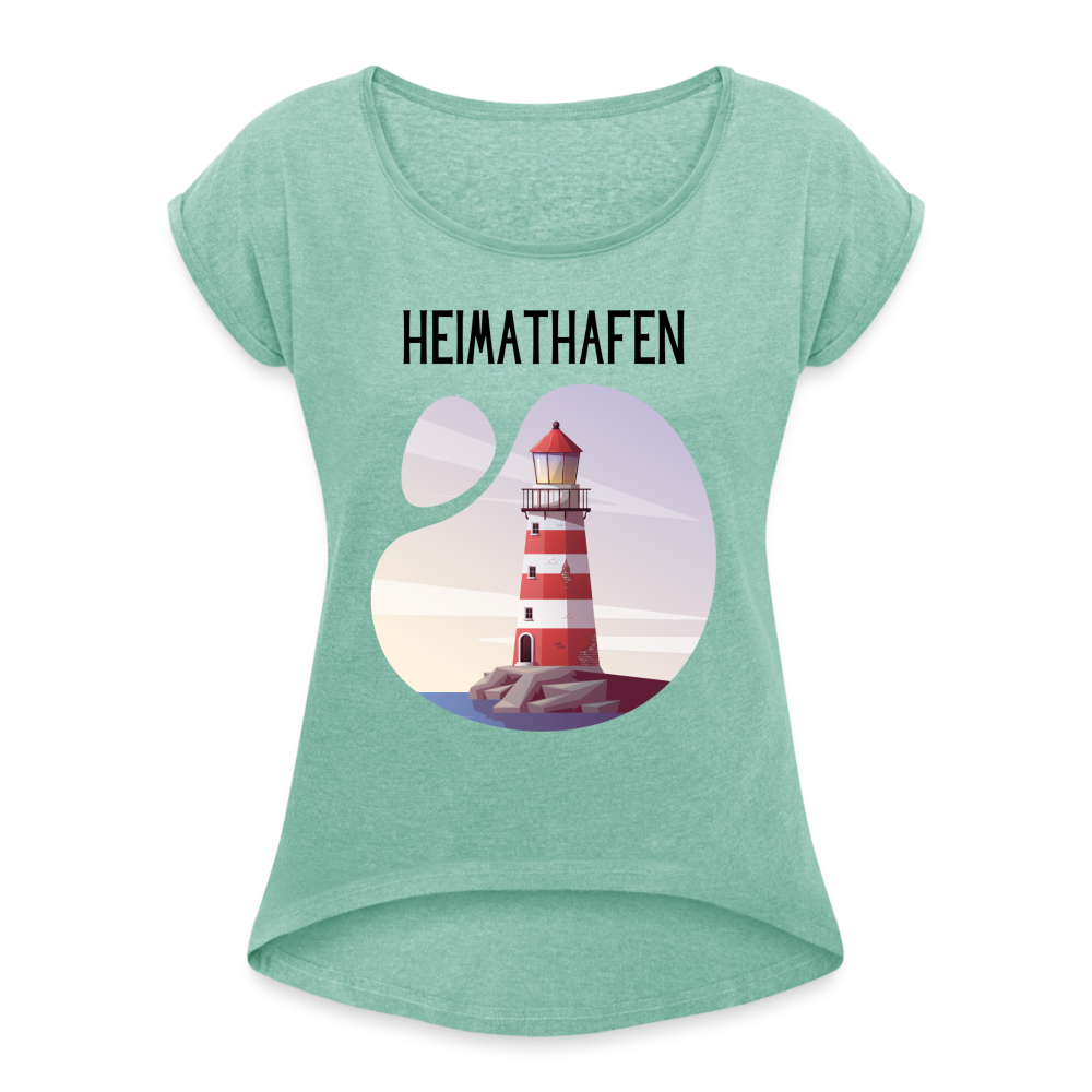 Frauen T-Shirt mit gerollten Ärmeln - Heimathafen - Minze meliert