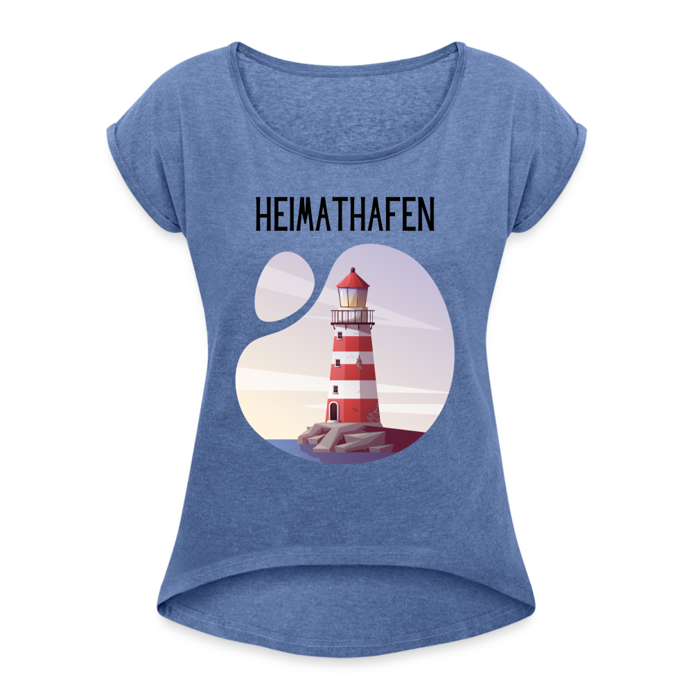 Frauen T-Shirt mit gerollten Ärmeln - Heimathafen - Denim meliert