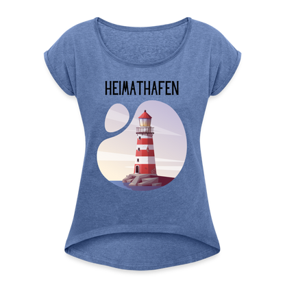 Frauen T-Shirt mit gerollten Ärmeln - Heimathafen - Denim meliert