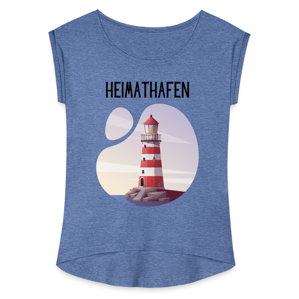 Frauen T-Shirt mit gerollten Ärmeln - Heimathafen - Denim meliert