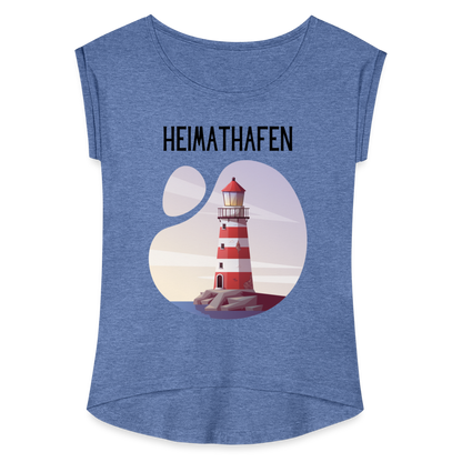 Frauen T-Shirt mit gerollten Ärmeln - Heimathafen - Denim meliert