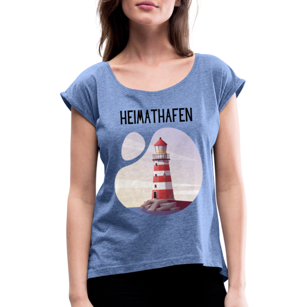 Frauen T-Shirt mit gerollten Ärmeln - Heimathafen - Denim meliert