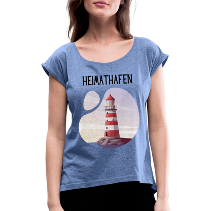 Frauen T-Shirt mit gerollten Ärmeln - Heimathafen - Denim meliert