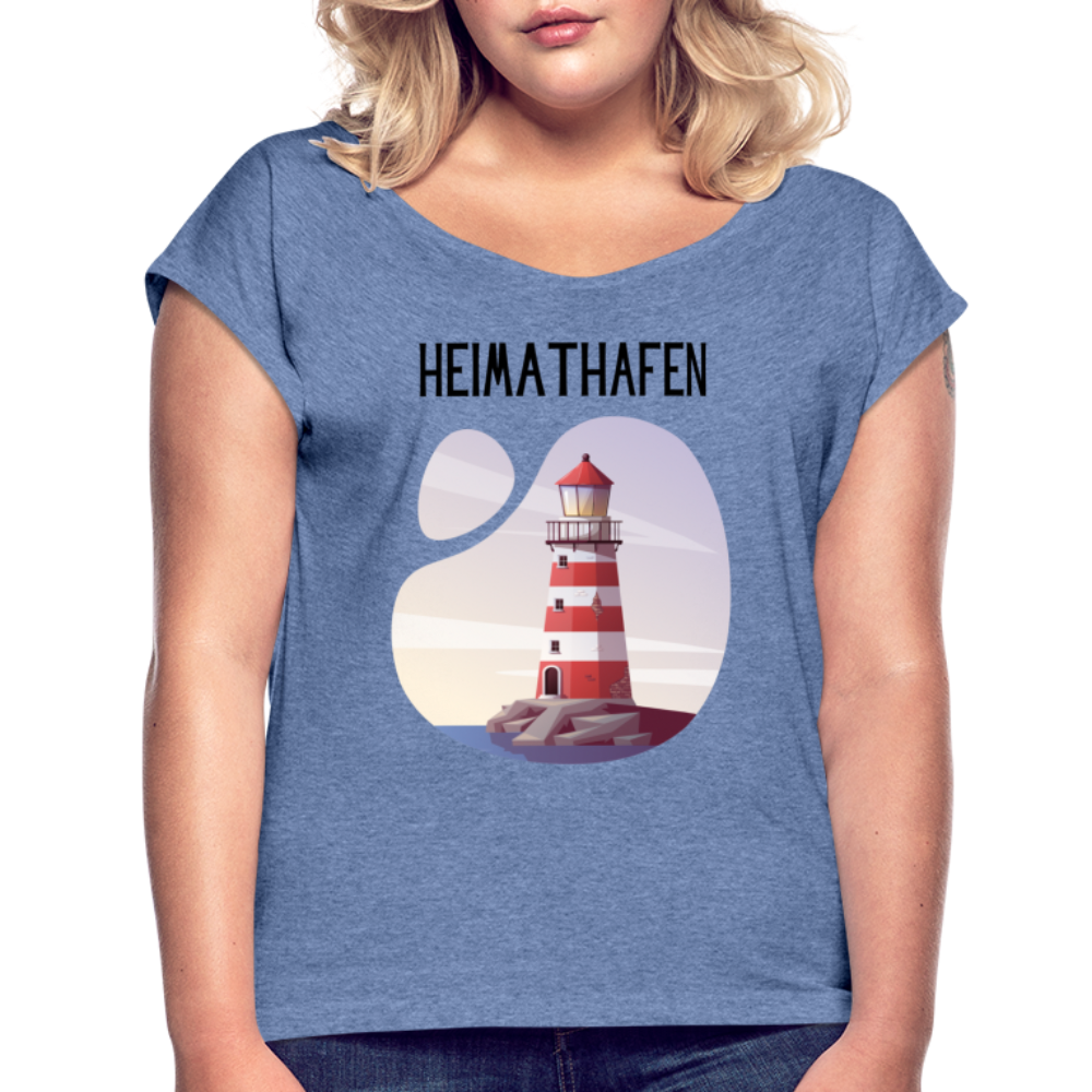 Frauen T-Shirt mit gerollten Ärmeln - Heimathafen - Denim meliert