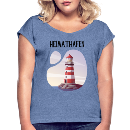 Frauen T-Shirt mit gerollten Ärmeln - Heimathafen - Denim meliert