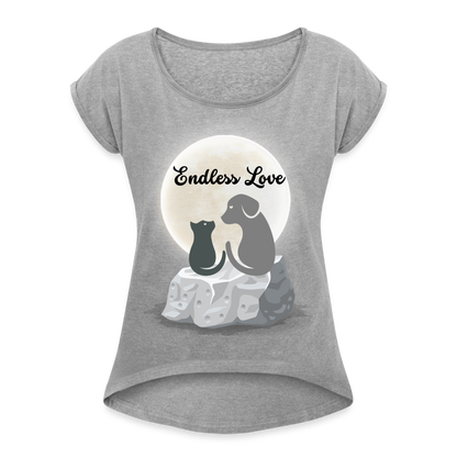 Frauen T-Shirt mit gerollten Ärmeln - Endless Love - Grau meliert