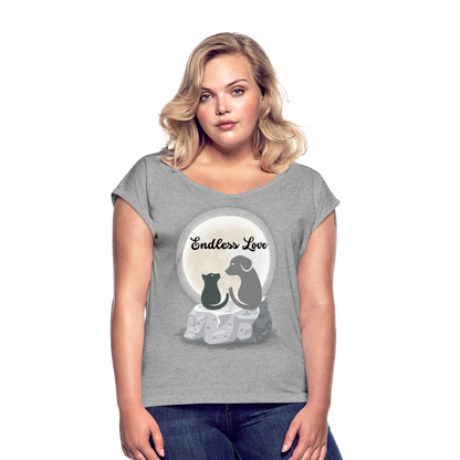 Frauen T-Shirt mit gerollten Ärmeln - Endless Love - Grau meliert