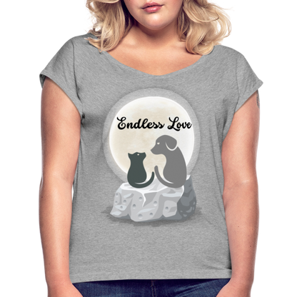 Frauen T-Shirt mit gerollten Ärmeln - Endless Love - Grau meliert