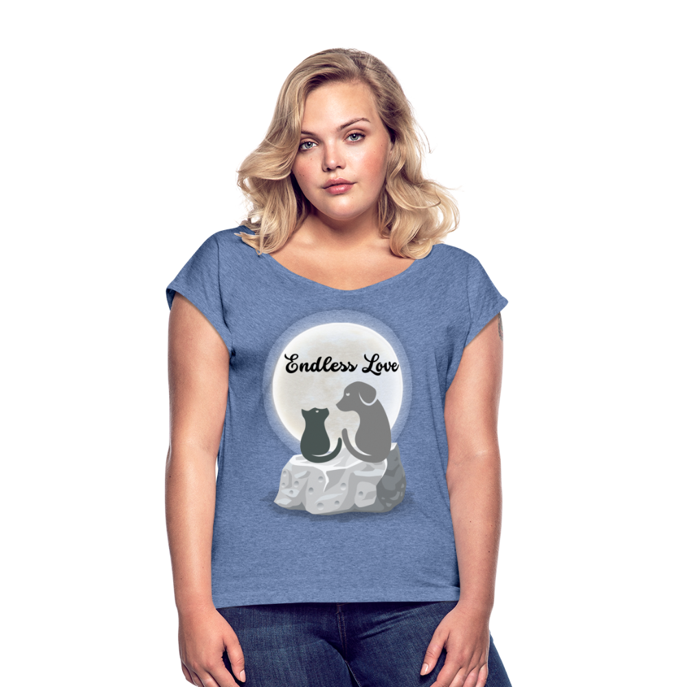 Frauen T-Shirt mit gerollten Ärmeln - Endless Love - Denim meliert