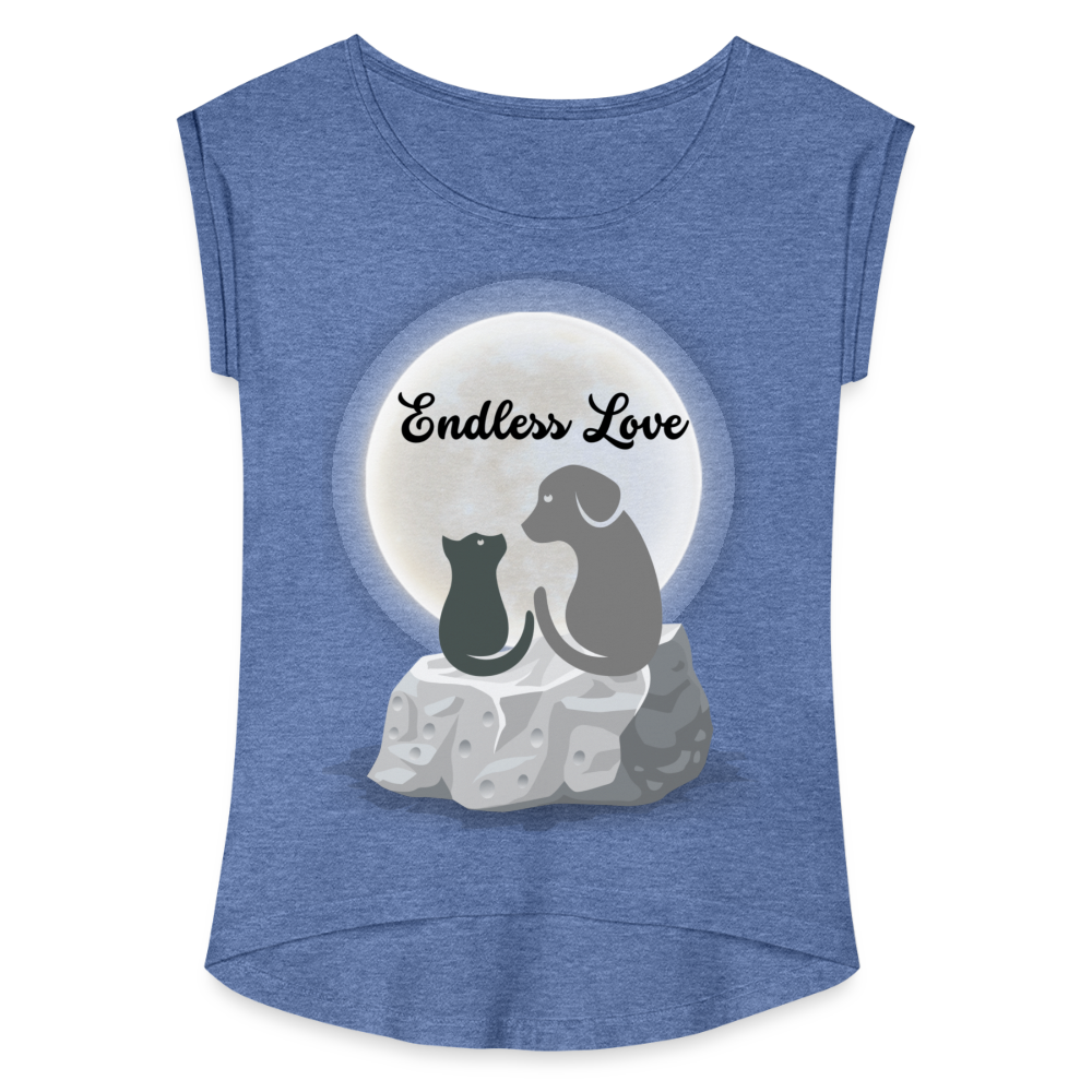 Frauen T-Shirt mit gerollten Ärmeln - Endless Love - Denim meliert