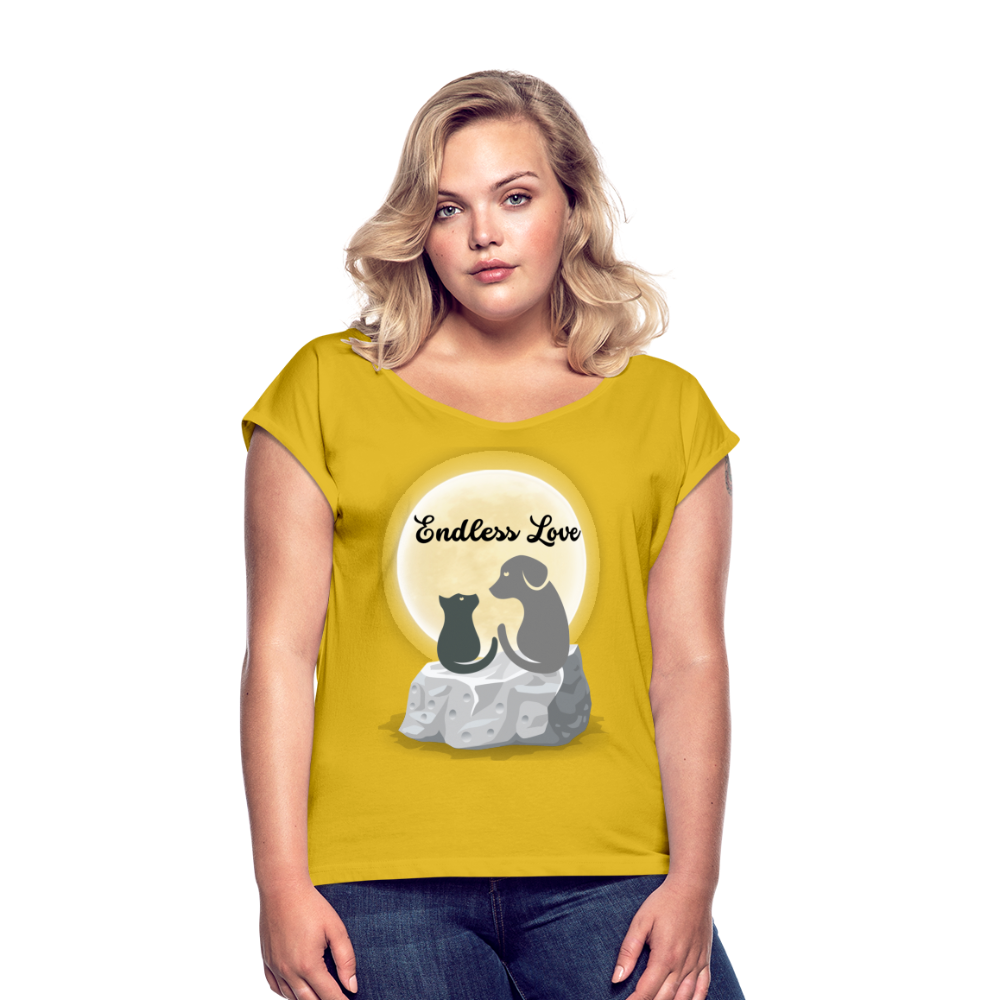 Frauen T-Shirt mit gerollten Ärmeln - Endless Love - Senfgelb