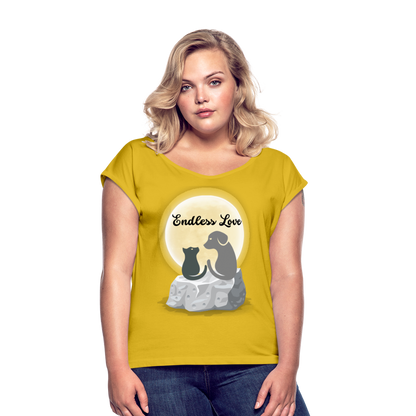 Frauen T-Shirt mit gerollten Ärmeln - Endless Love - Senfgelb