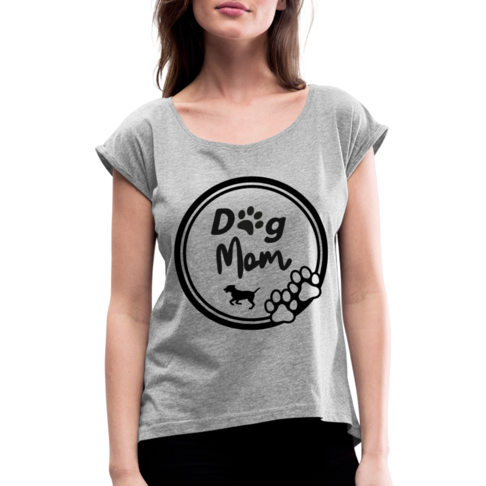 Frauen T-Shirt mit gerollten Ärmeln - Dog Mom - Grau meliert