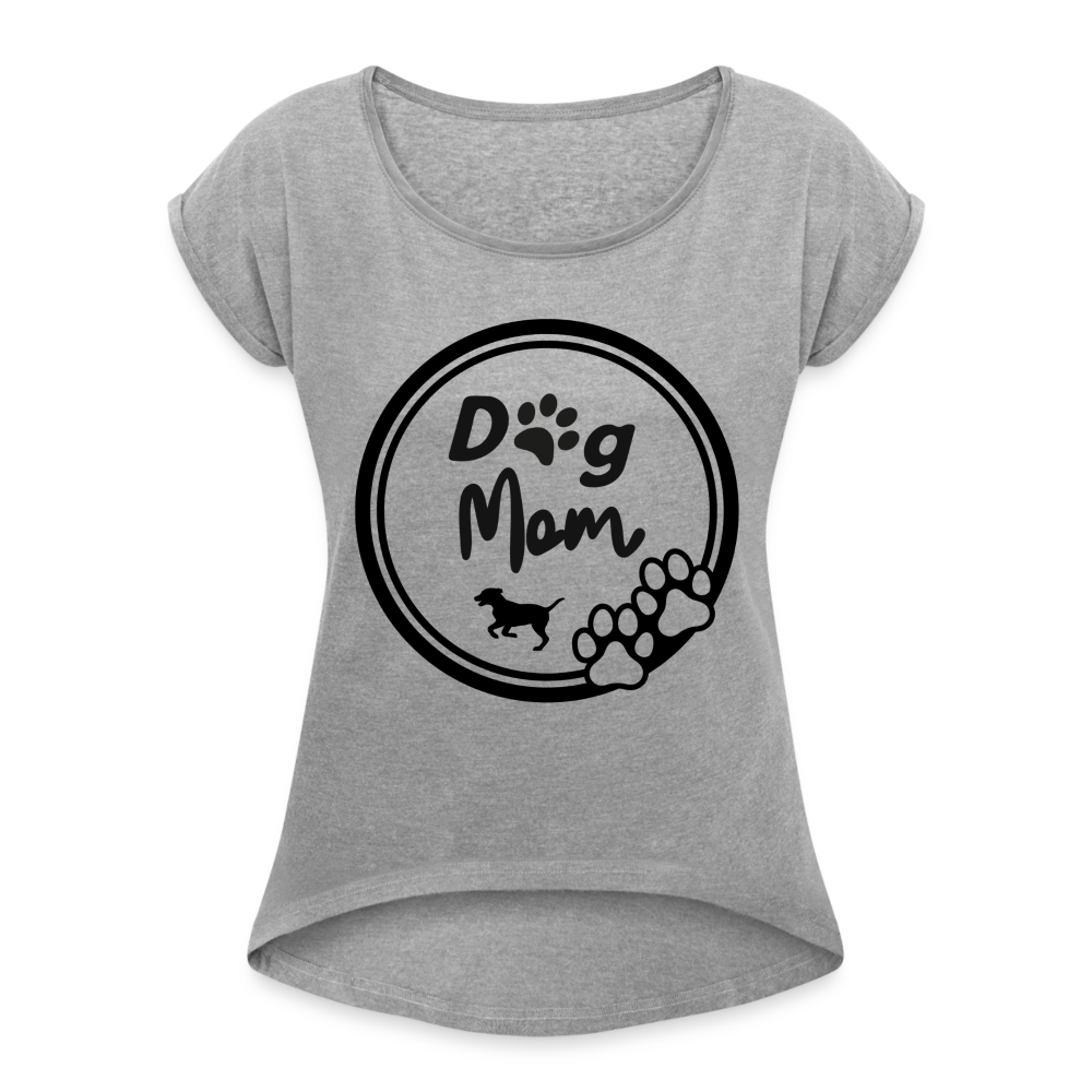 Frauen T-Shirt mit gerollten Ärmeln - Dog Mom - Grau meliert