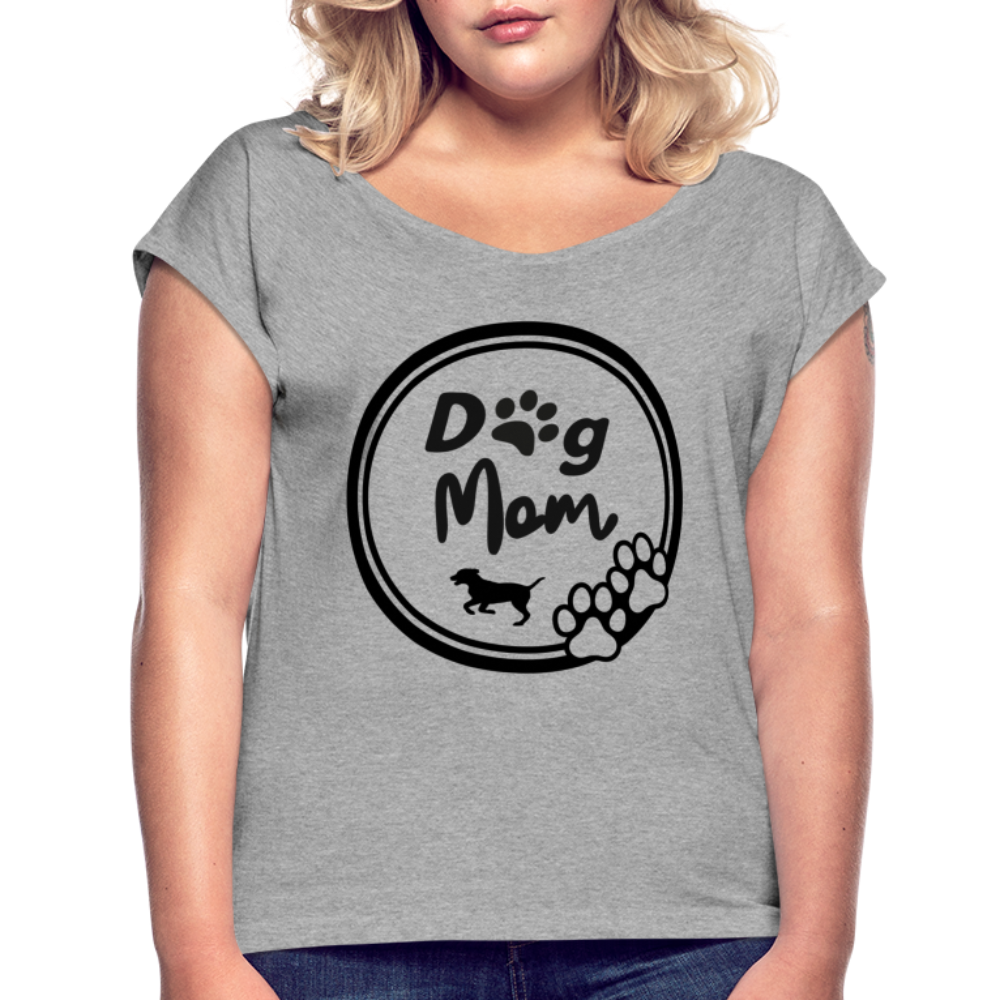 Frauen T-Shirt mit gerollten Ärmeln - Dog Mom - Grau meliert