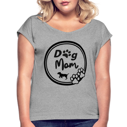 Frauen T-Shirt mit gerollten Ärmeln - Dog Mom - Grau meliert