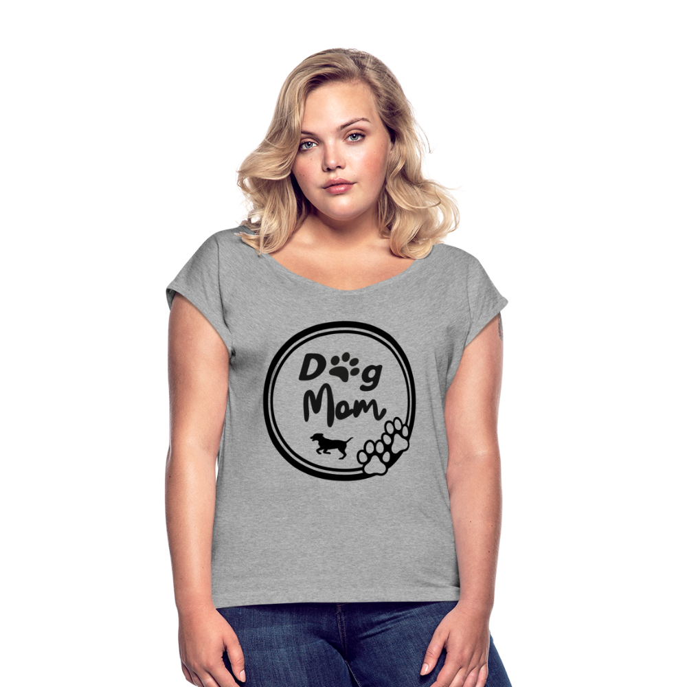 Frauen T-Shirt mit gerollten Ärmeln - Dog Mom - Grau meliert